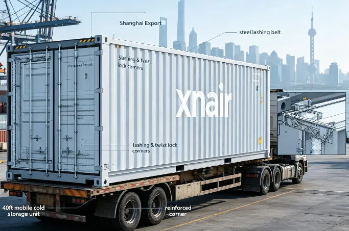 40ft unit secured with steel strapping and twist-lock corner castings for export from Shanghai