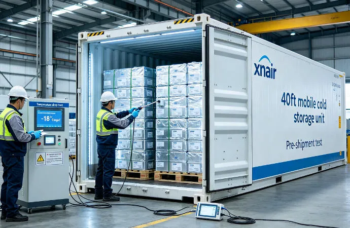 factory technician conducting full-load temperature pull-down test before shipment