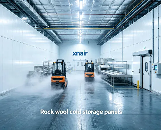xnair rock wool cold storage panels installed in a large-scale food processing cold room facility with forklift traffic and sub-zero temperature environment