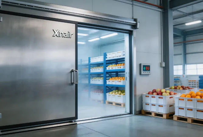 Xnair sliding cold storage door at a fruit and vegetable cold storage warehouse – controlled atmosphere storage for apples and citrus produce