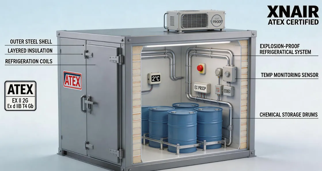 Chemical explosion-proof cold storage project by Xnair - ATEX-certified refrigerated enclosure